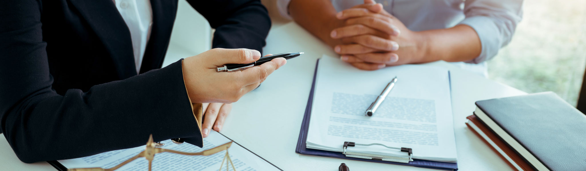 Business lawyer is currently counseling the client's trial at the lawyer office